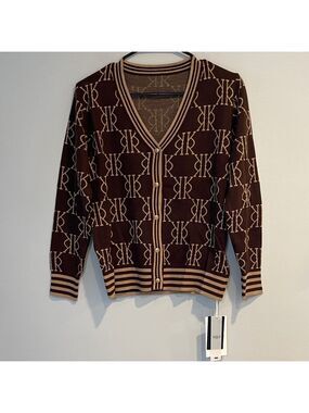 NWT Brown and Tan Monogram Cardigan Size Medium